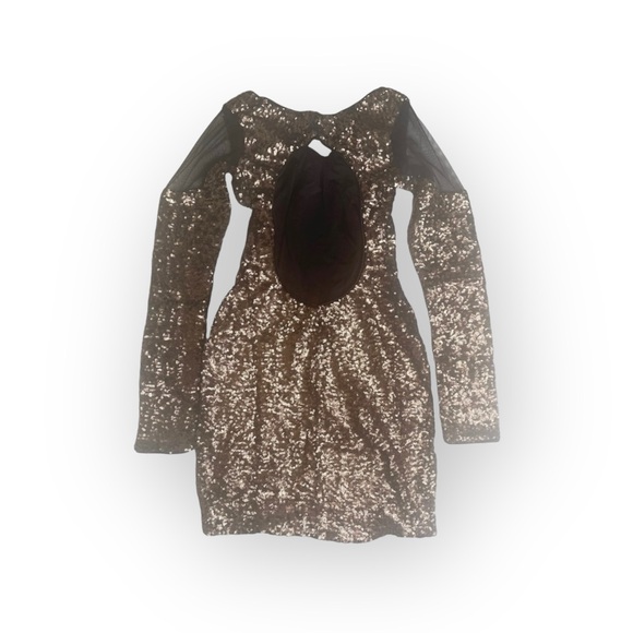 new Dress Population ☼ Sequin Body Con Cut Out Back Cocktail Dress ☼ Bronze ☼ - Picture 8 of 16